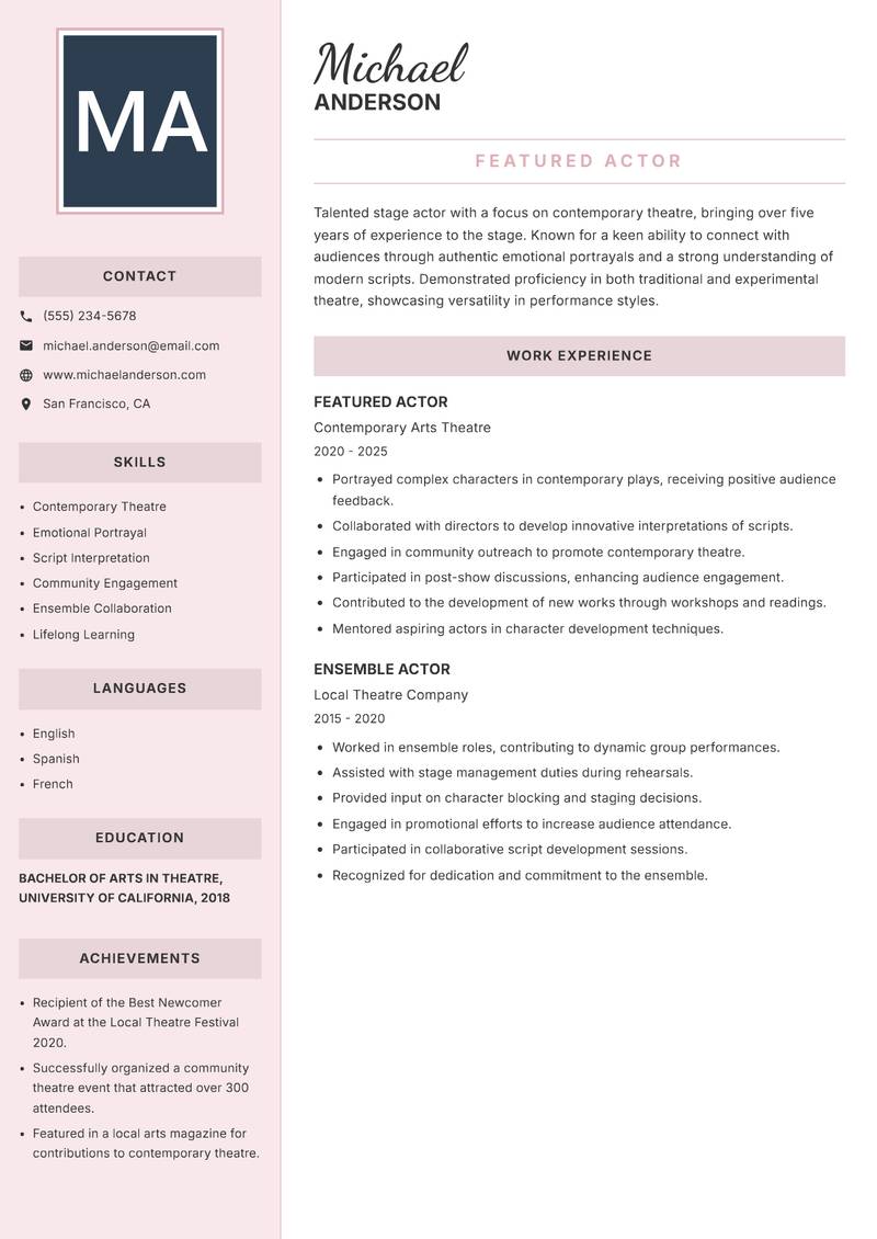 Stage Actor resume template — Executive