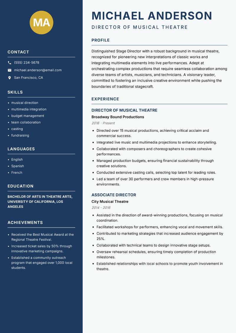 Stage Director resume template — Classic Clean