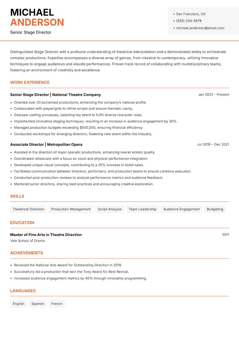 Stage Director resume template — Modern Professional