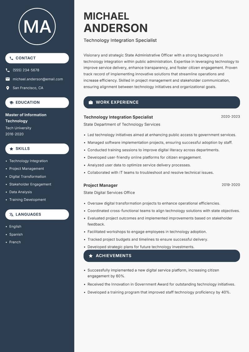 State Administrative Officer resume template — Compact