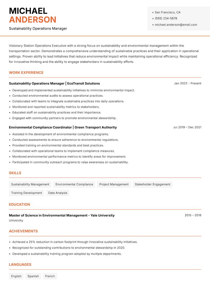 Station Operations Executive resume template — Modern Professional