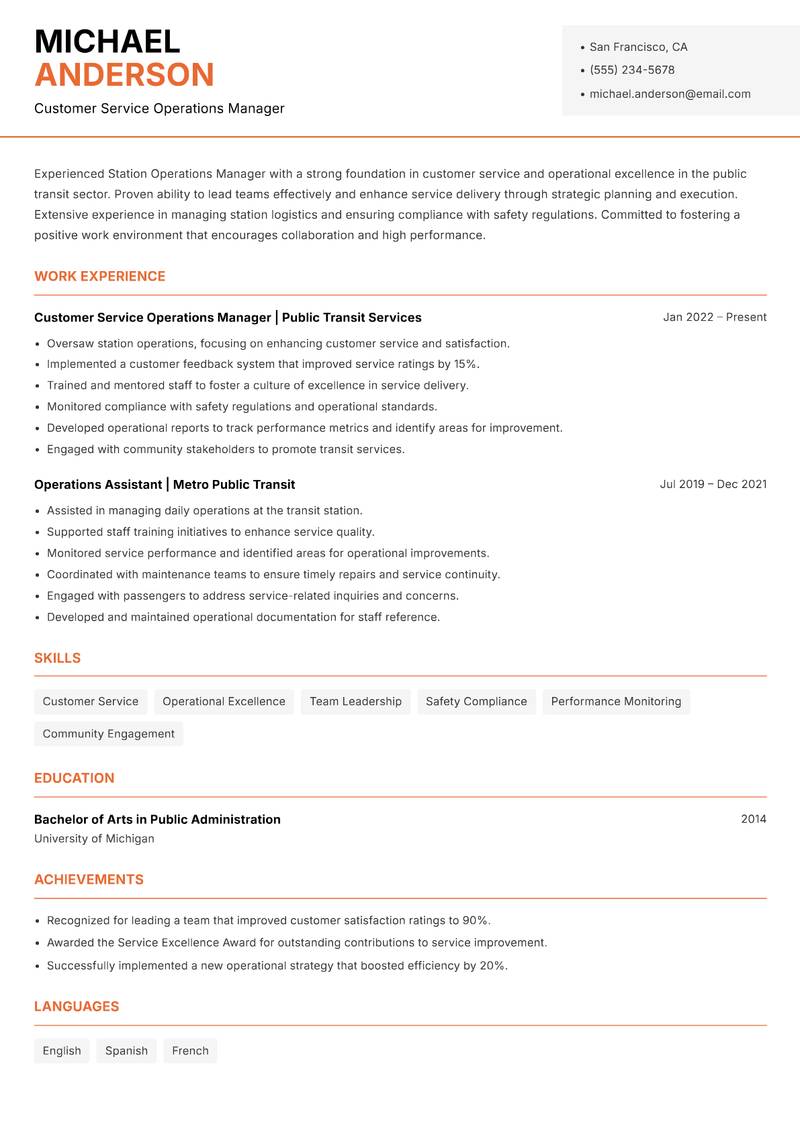 Station Operations Manager resume template — Modern Professional