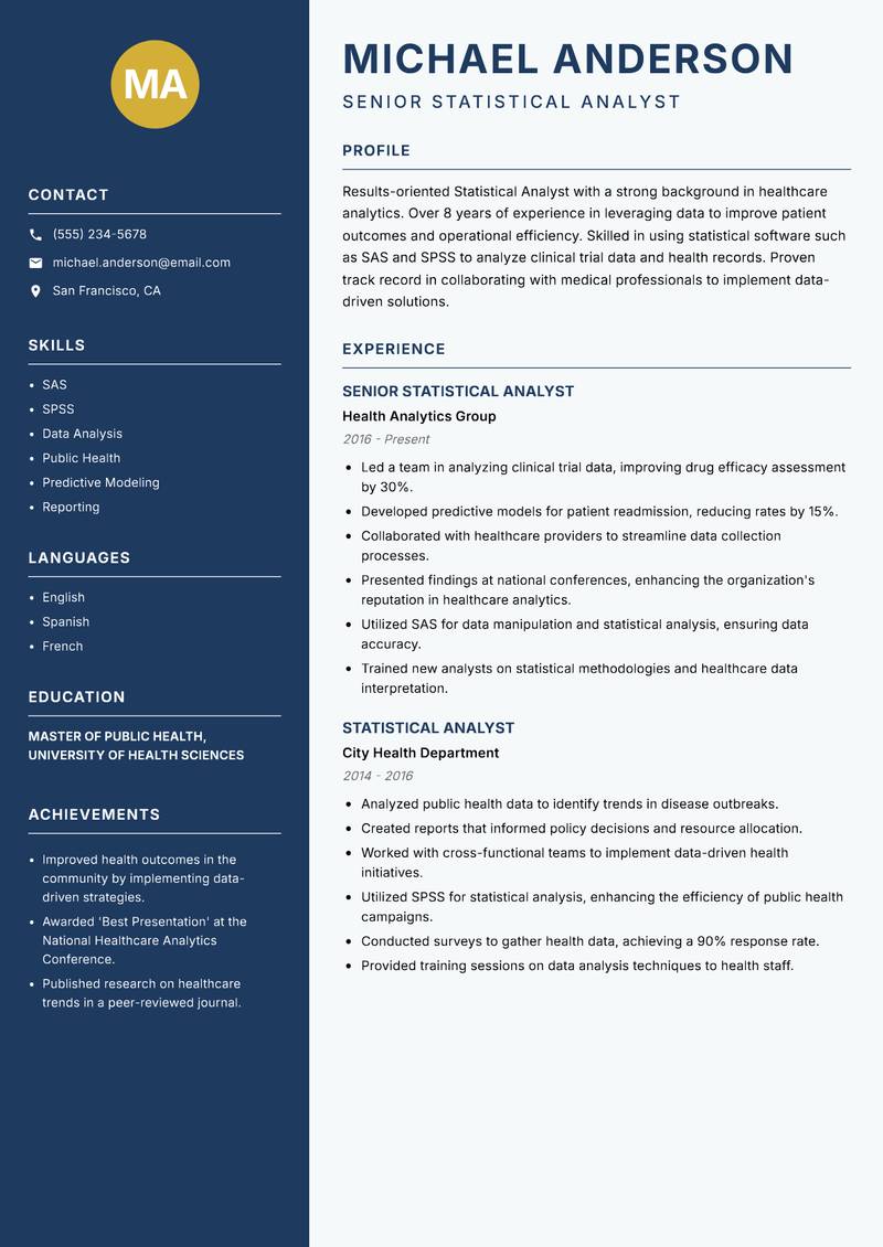 Statistical Analyst resume template — Classic Clean