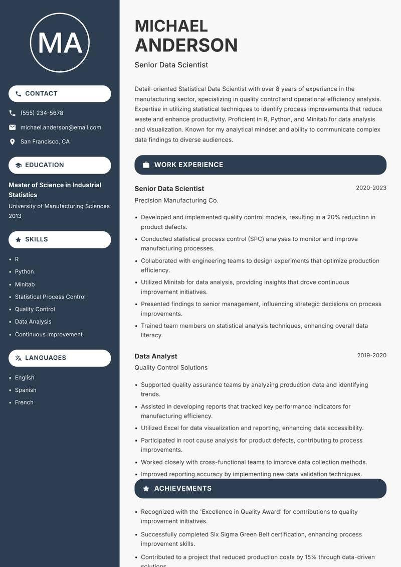 Statistical Data Scientist resume template — Compact