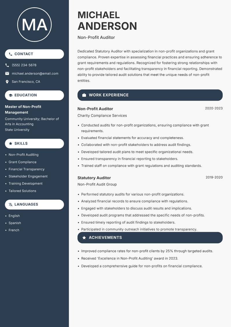 Statutory Auditor resume template — Compact