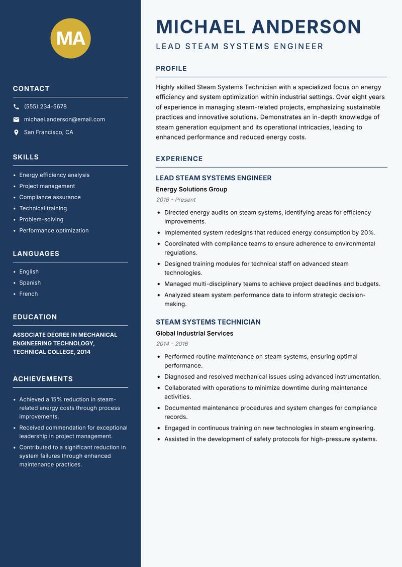 Steam Systems Technician resume template — Classic Clean