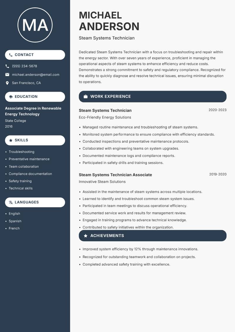 Steam Systems Technician resume template — Compact