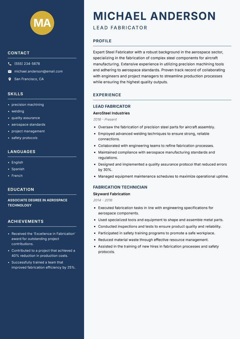 Steel Fabricator resume template — Classic Clean