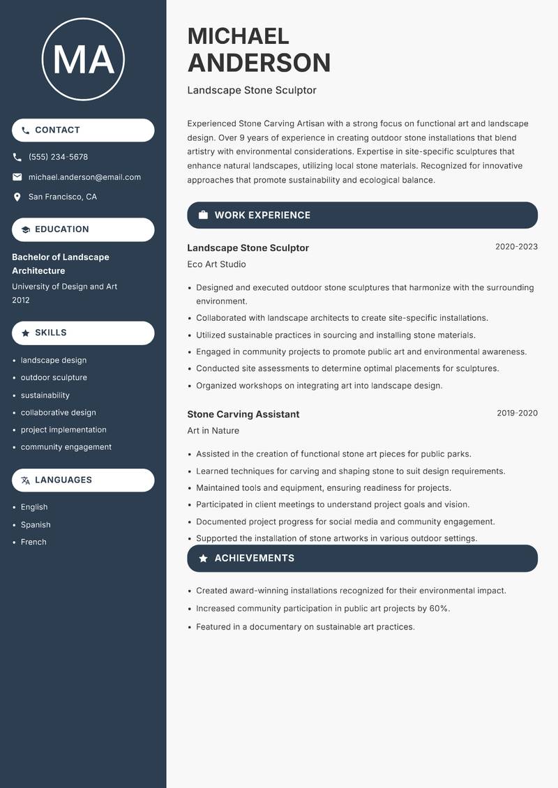 Stone Carving Artisan resume template — Compact