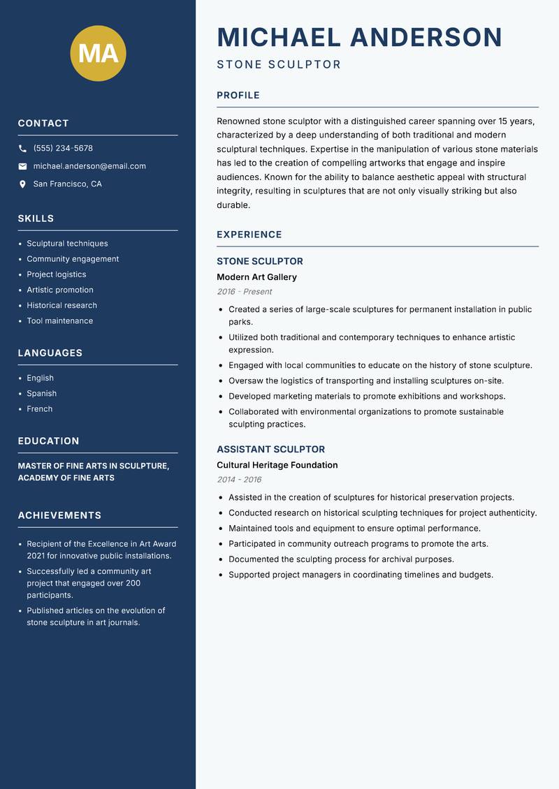 Stone Sculptor resume template — Classic Clean