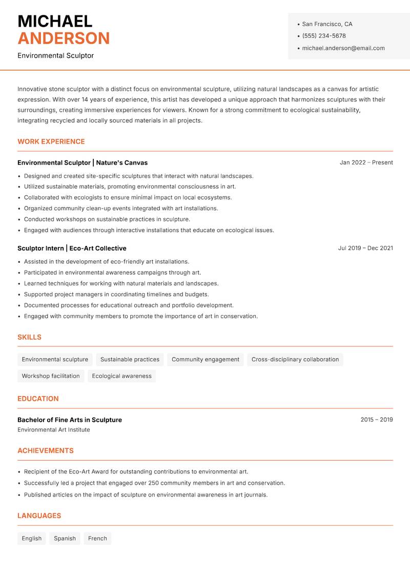 Stone Sculptor resume template — Modern Professional