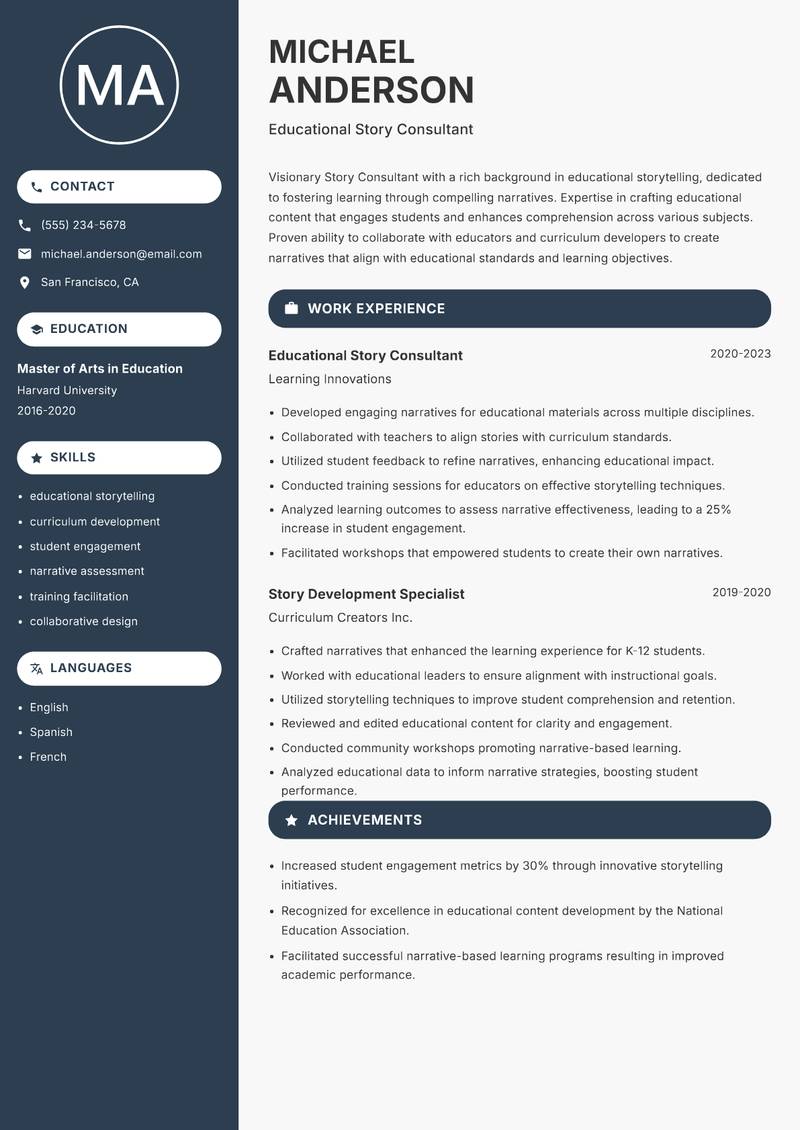 Story Consultant resume template — Compact