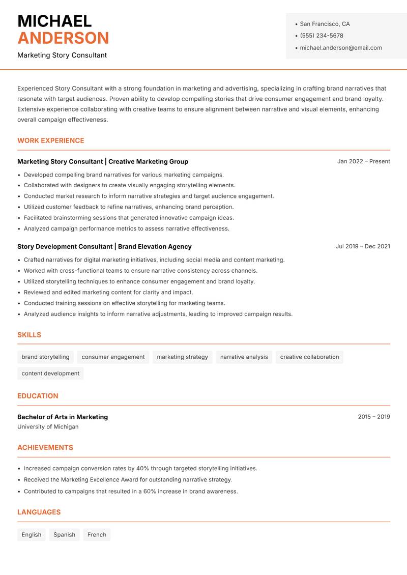 Story Consultant resume template — Modern Professional