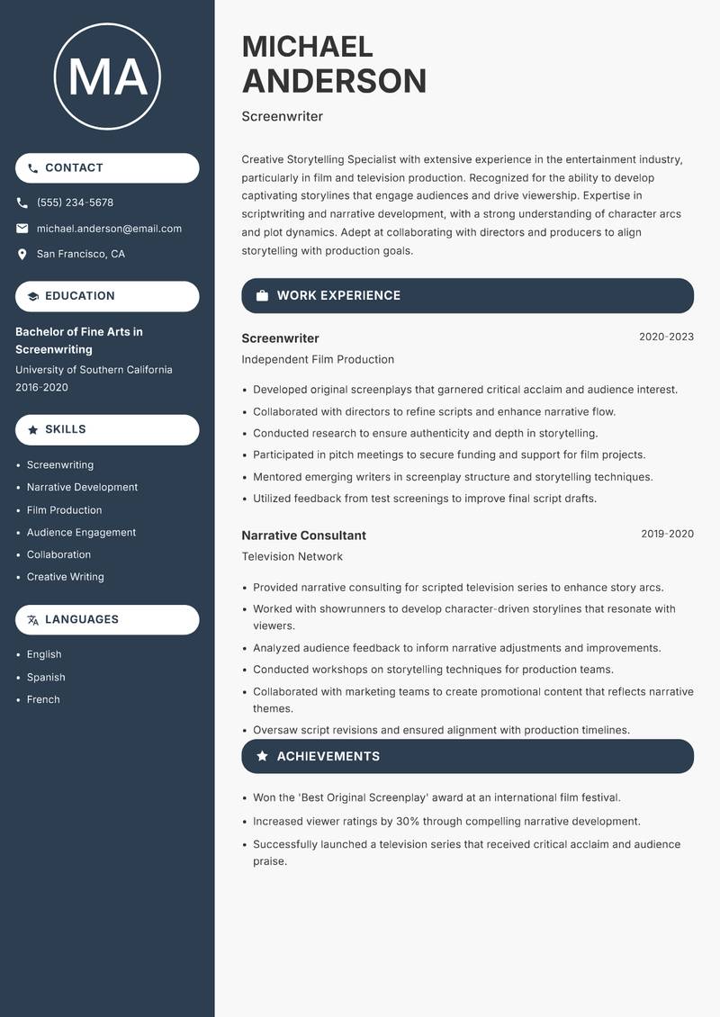 Storytelling Specialist resume template — Compact