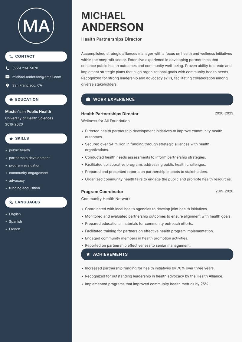 Strategic Alliances Manager NGO resume template — Compact