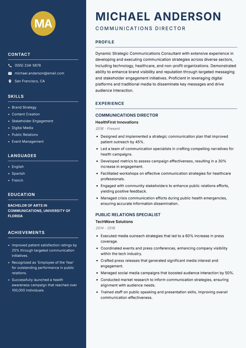 Strategic Communications Consultant resume template — Classic Clean