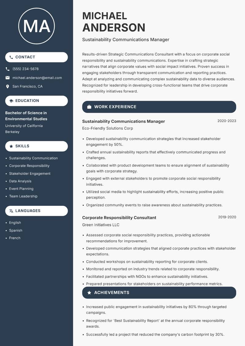 Strategic Communications Consultant resume template — Compact