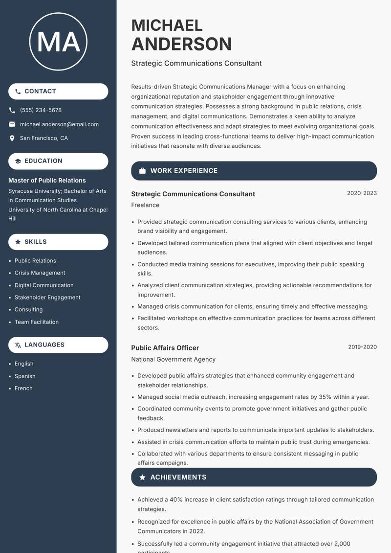 Strategic Communications Manager resume template — Compact