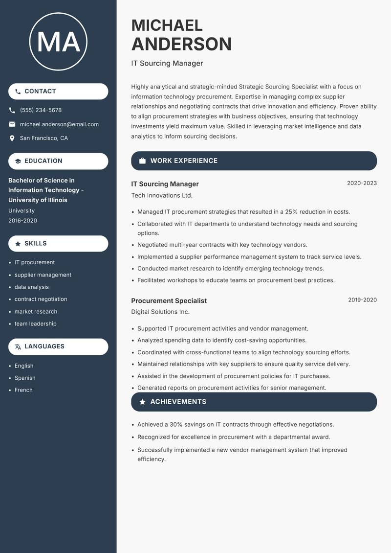 Strategic Sourcing Specialist resume template — Compact