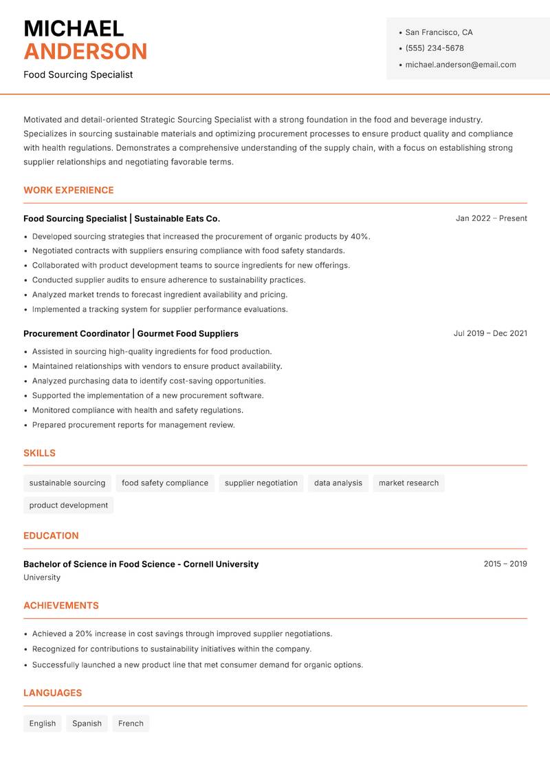 Strategic Sourcing Specialist resume template — Modern Professional