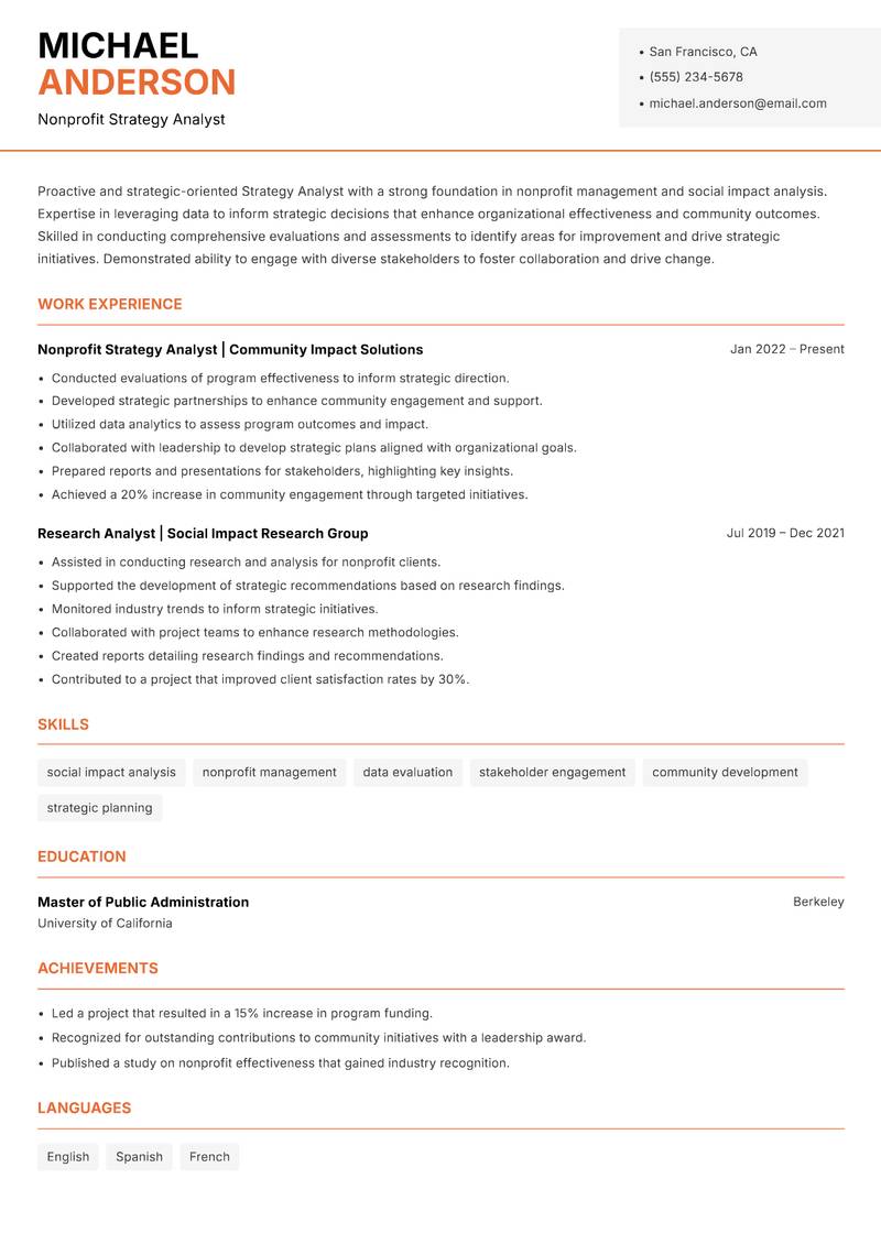 Strategy Analyst resume template — Modern Professional