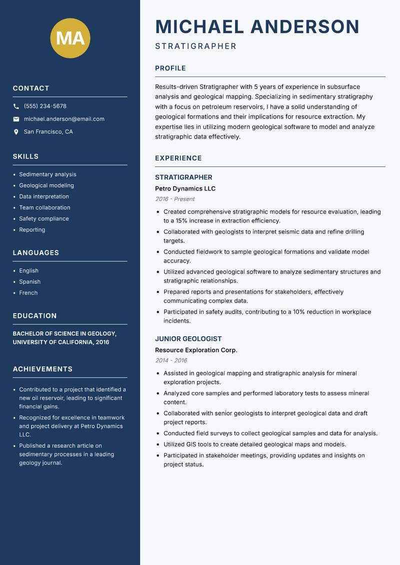 Stratigrapher resume template — Classic Clean