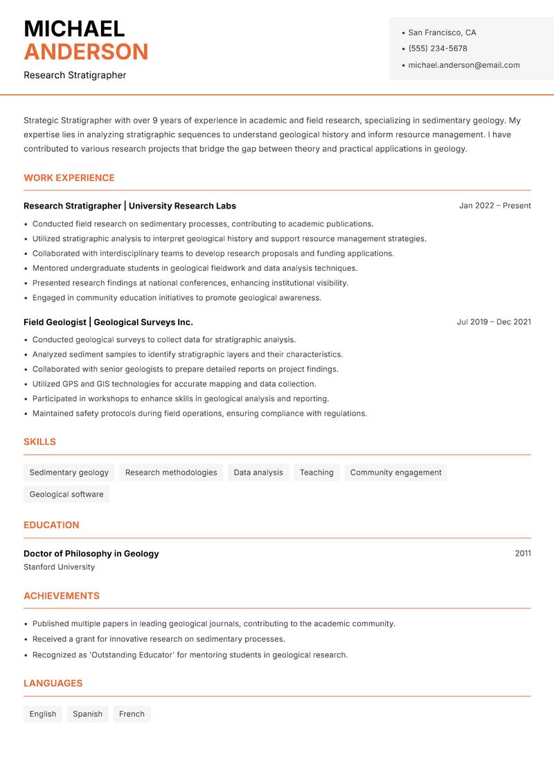 Stratigrapher resume template — Modern Professional