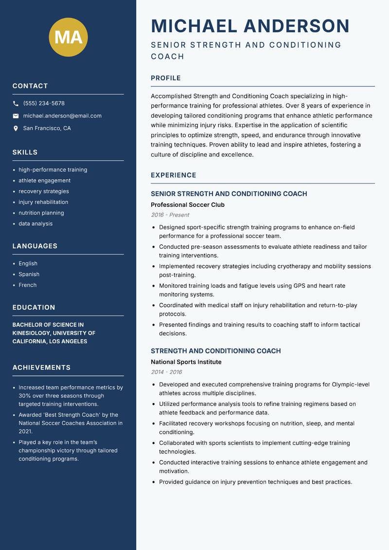 Strength and Conditioning Coach resume template — Classic Clean
