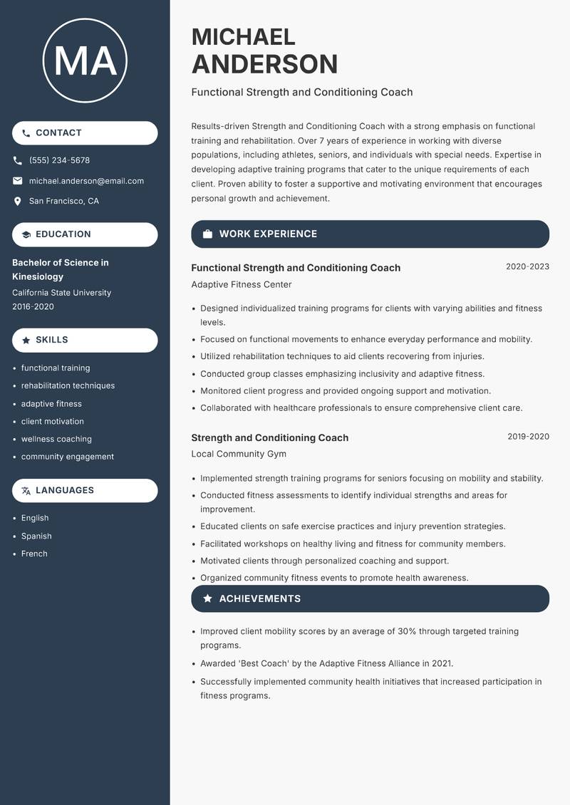 Strength and Conditioning Coach resume template — Compact