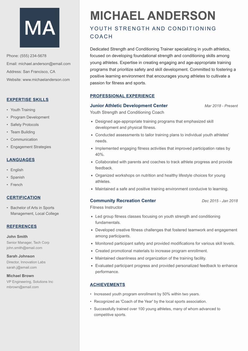 Strength and Conditioning Trainer resume template — Creative Minimal