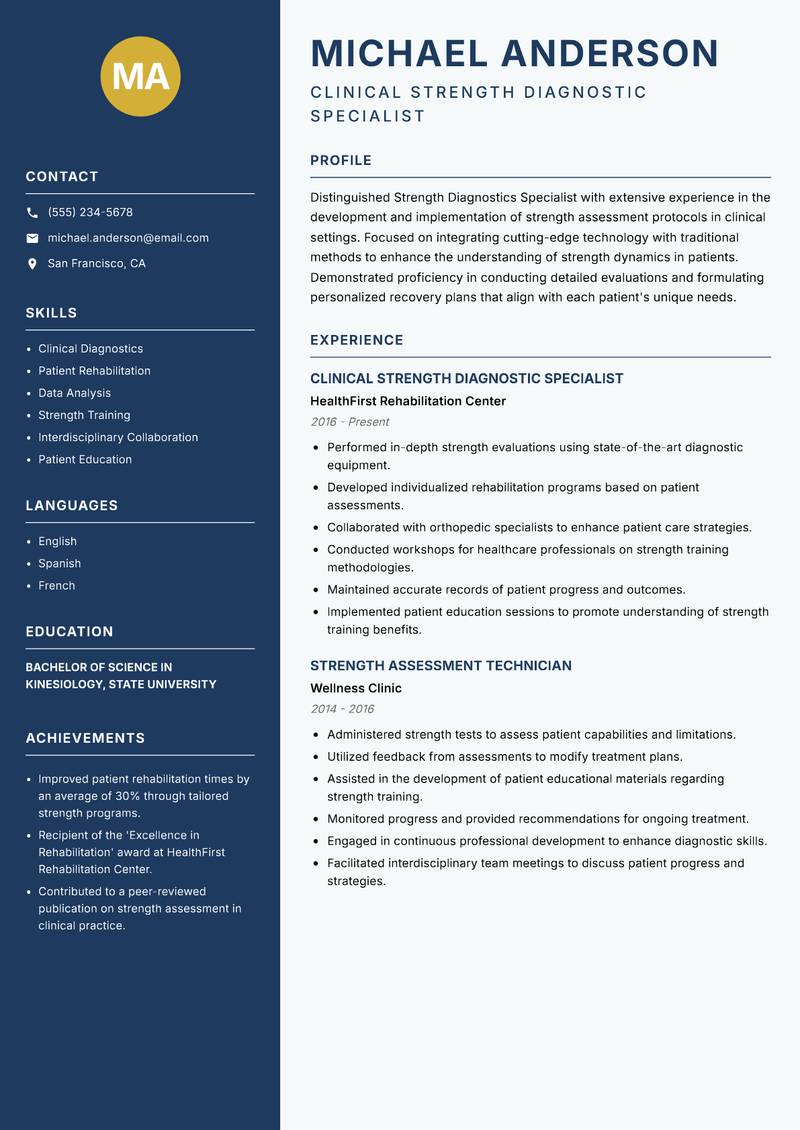 Strength Diagnostics Specialist resume template — Classic Clean