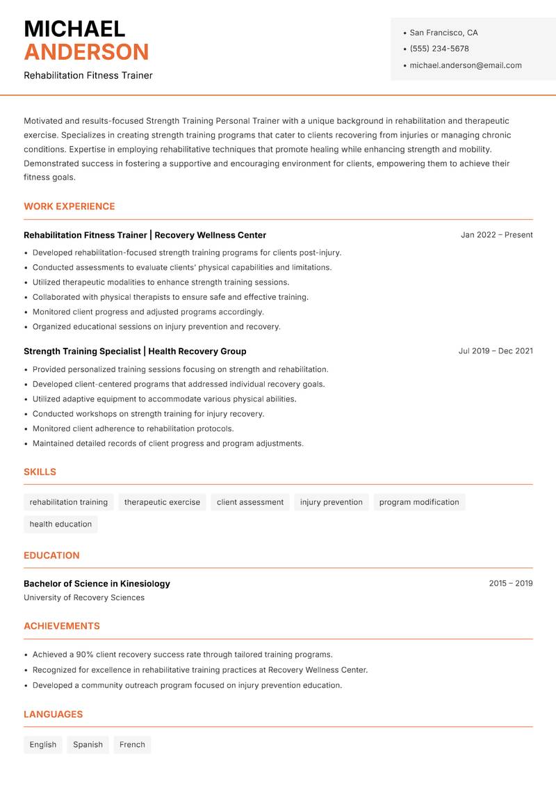 Strength Training Personal Trainer resume template — Modern Professional