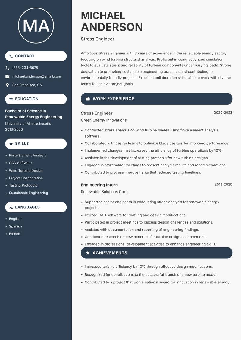 Stress Engineer resume template — Compact