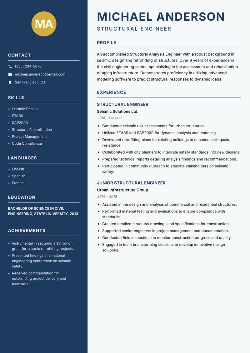 Structural Analysis Engineer resume template — Classic Clean