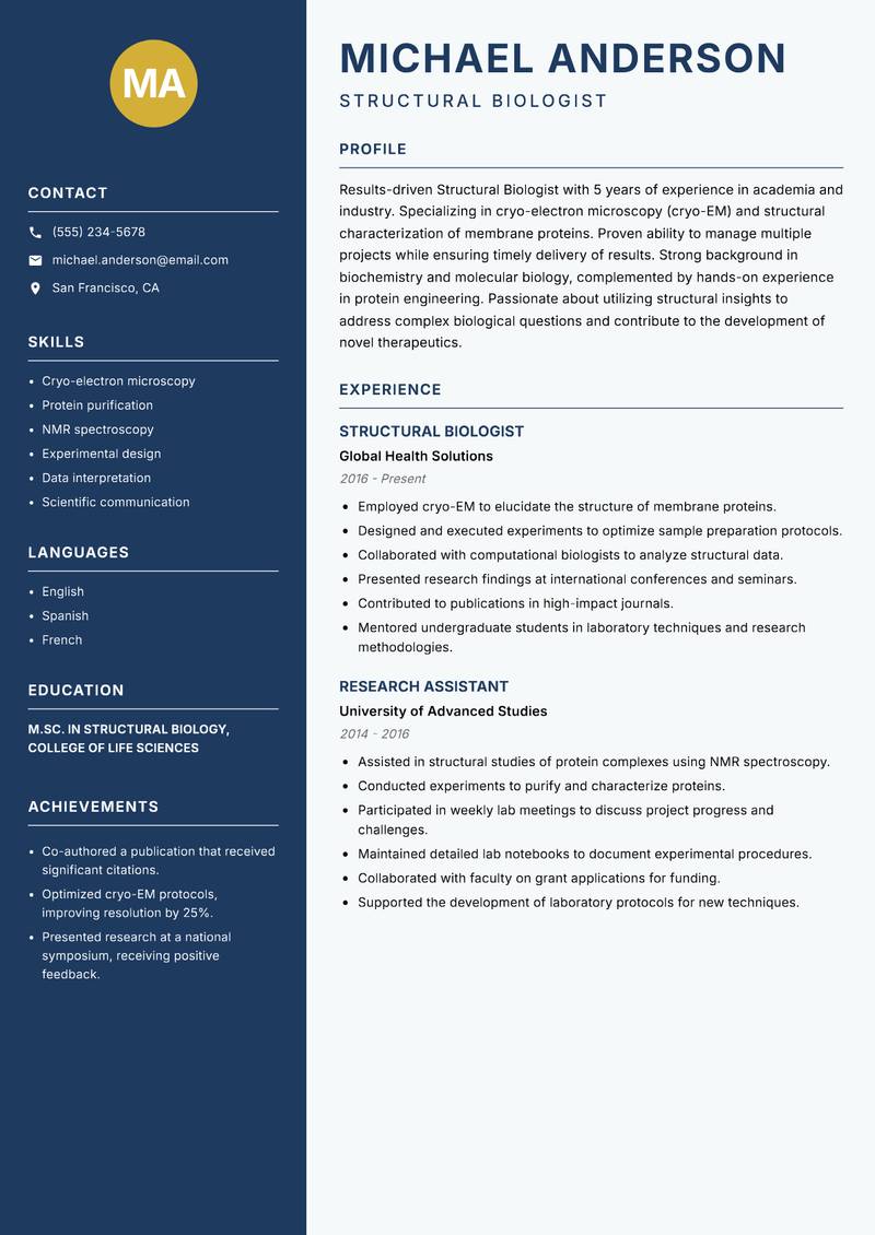 Structural Biologist resume template — Classic Clean