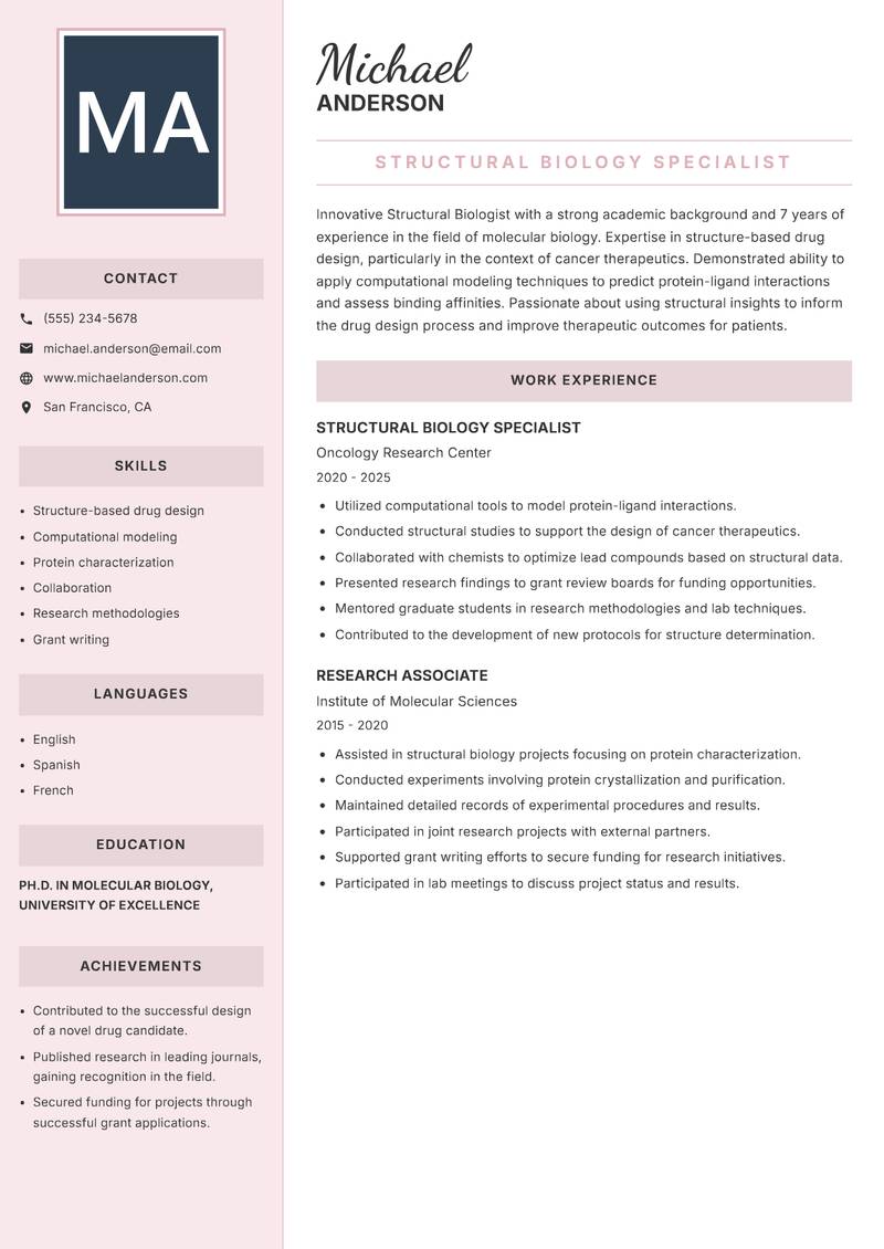 Structural Biologist resume template — Executive