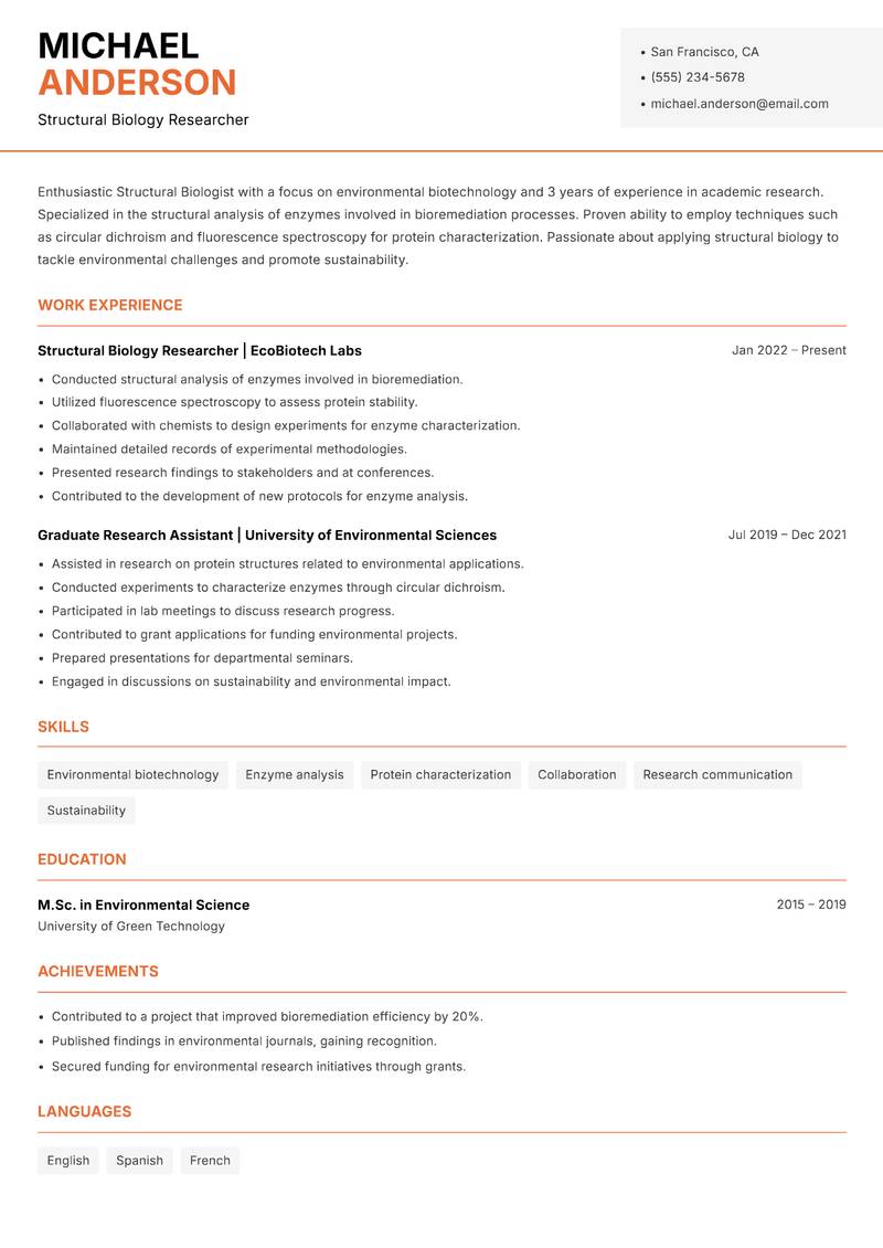 Structural Biologist resume template — Modern Professional