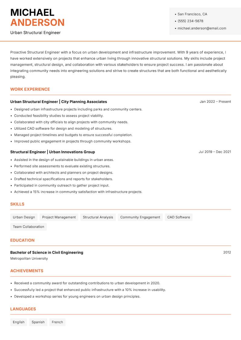 Structural Engineer resume template — Modern Professional