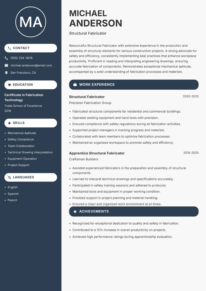 Structural Fabricator resume template — Compact