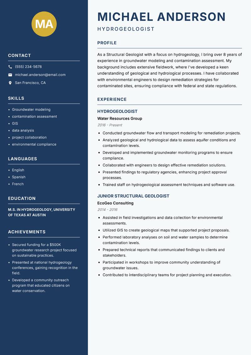 Structural Geologist resume template — Classic Clean