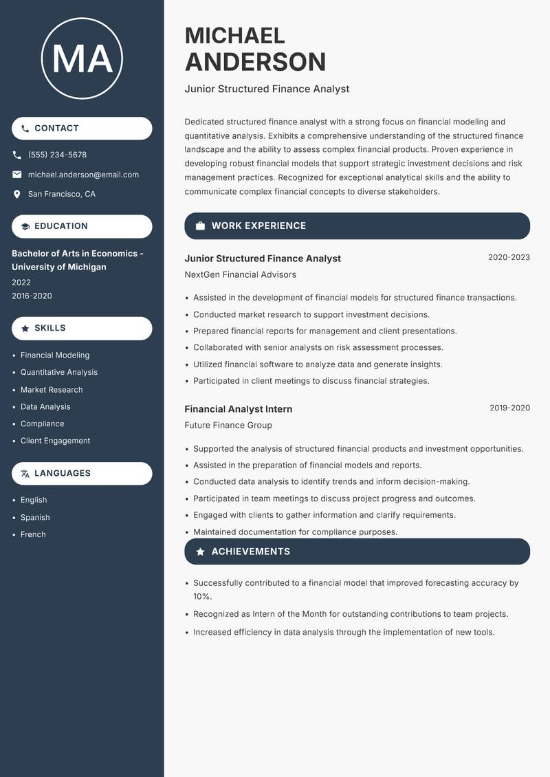 Structured Finance Analyst resume template — Compact