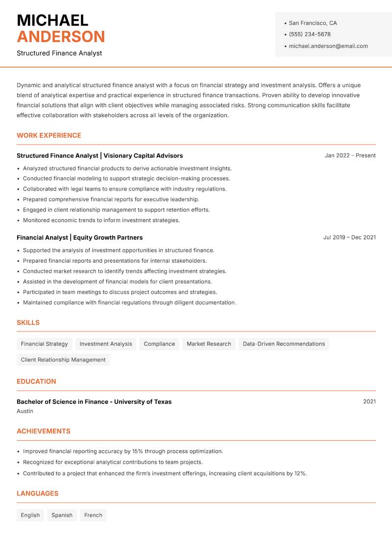 Structured Finance Analyst resume template — Modern Professional