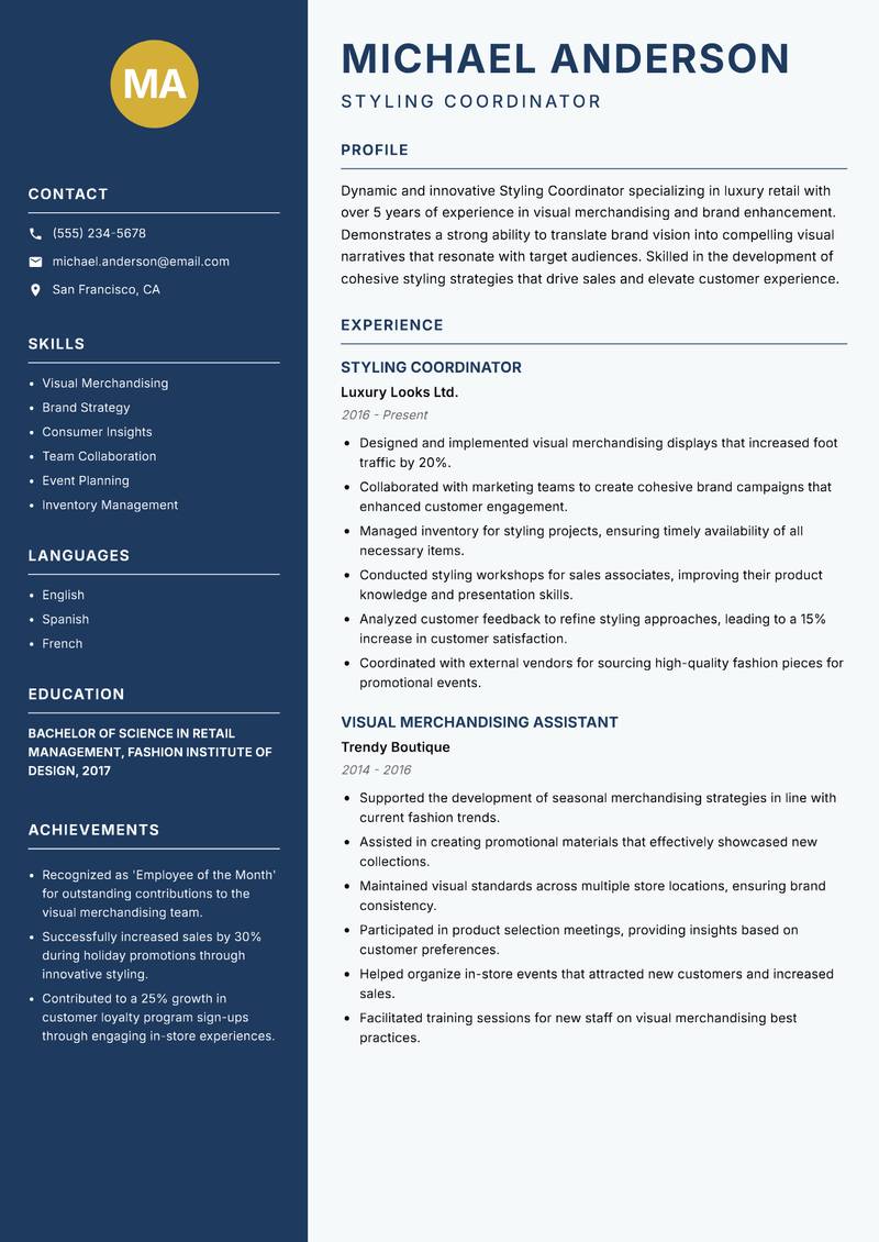 Styling Coordinator resume template — Classic Clean