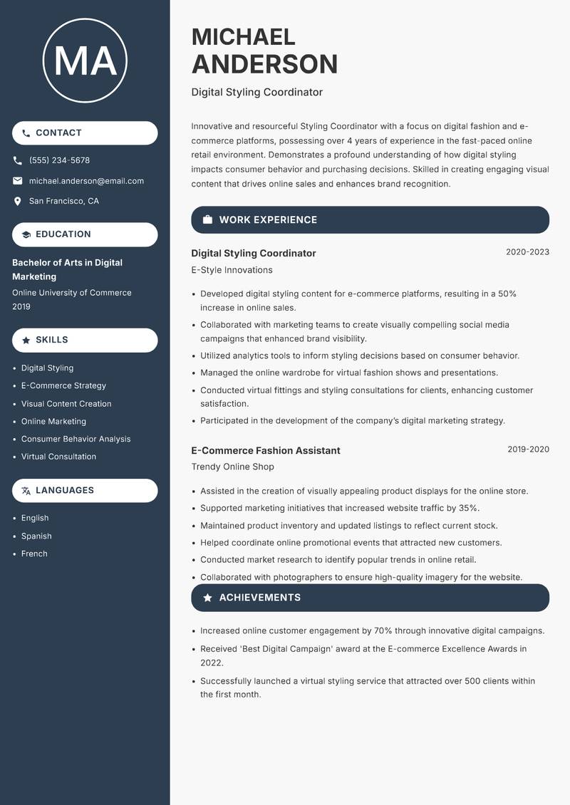 Styling Coordinator resume template — Compact