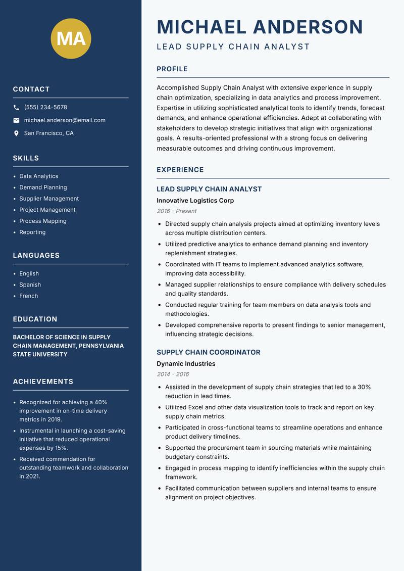 Supply Chain Analyst resume template — Classic Clean