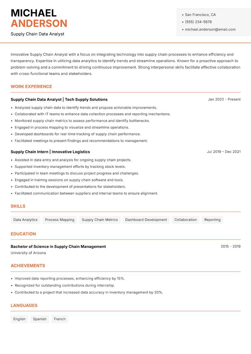 Supply Chain Analyst resume template — Modern Professional