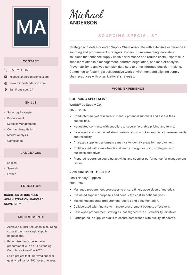 Supply Chain Associate resume template — Executive
