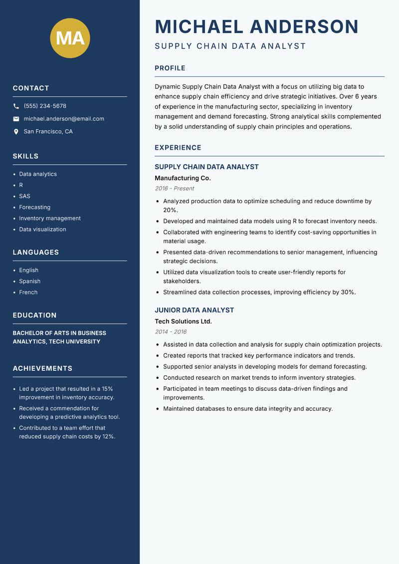 Supply Chain Data Analyst resume template — Classic Clean