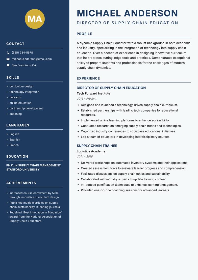 Supply Chain Educator resume template — Classic Clean