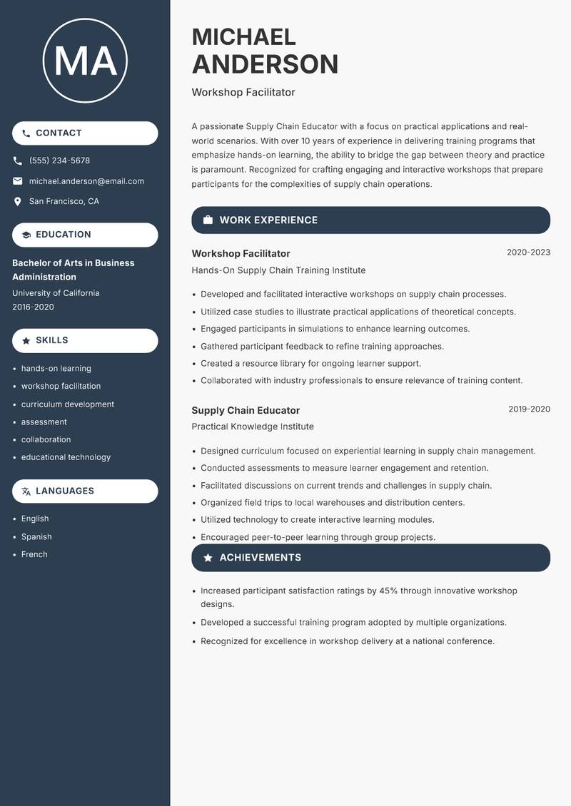 Supply Chain Educator resume template — Compact